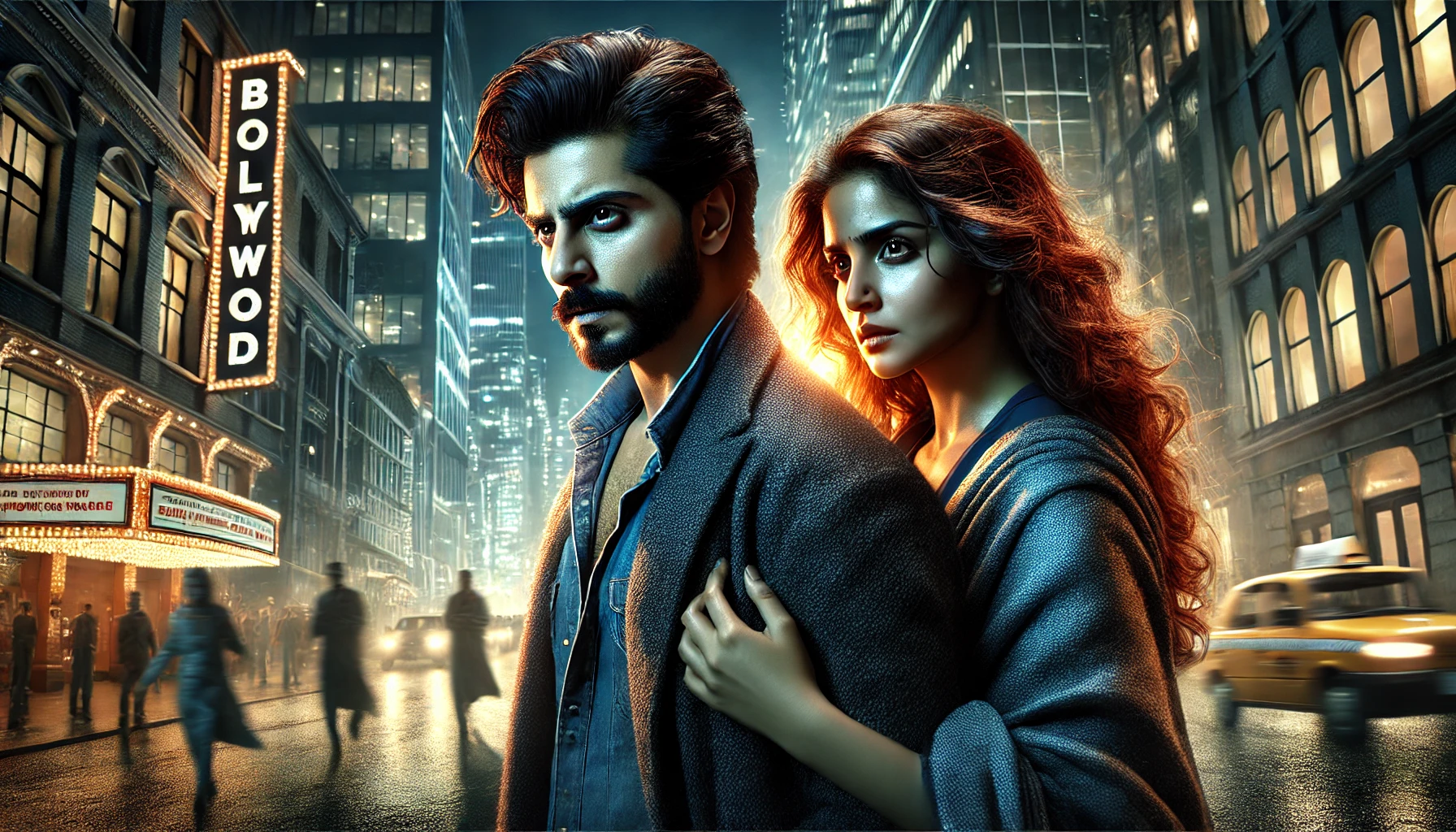 a Bollywood actor and actress in a dramatic, intense scene.